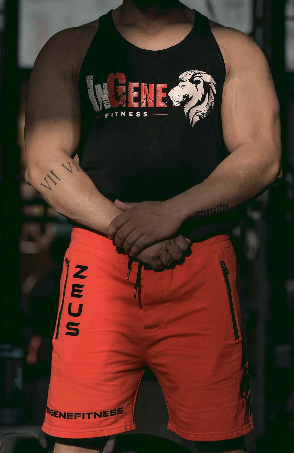 Brand Ambassador Bodybuilding Champion Nitin Sharma in InGene Fitness Black Signature Red Shorts