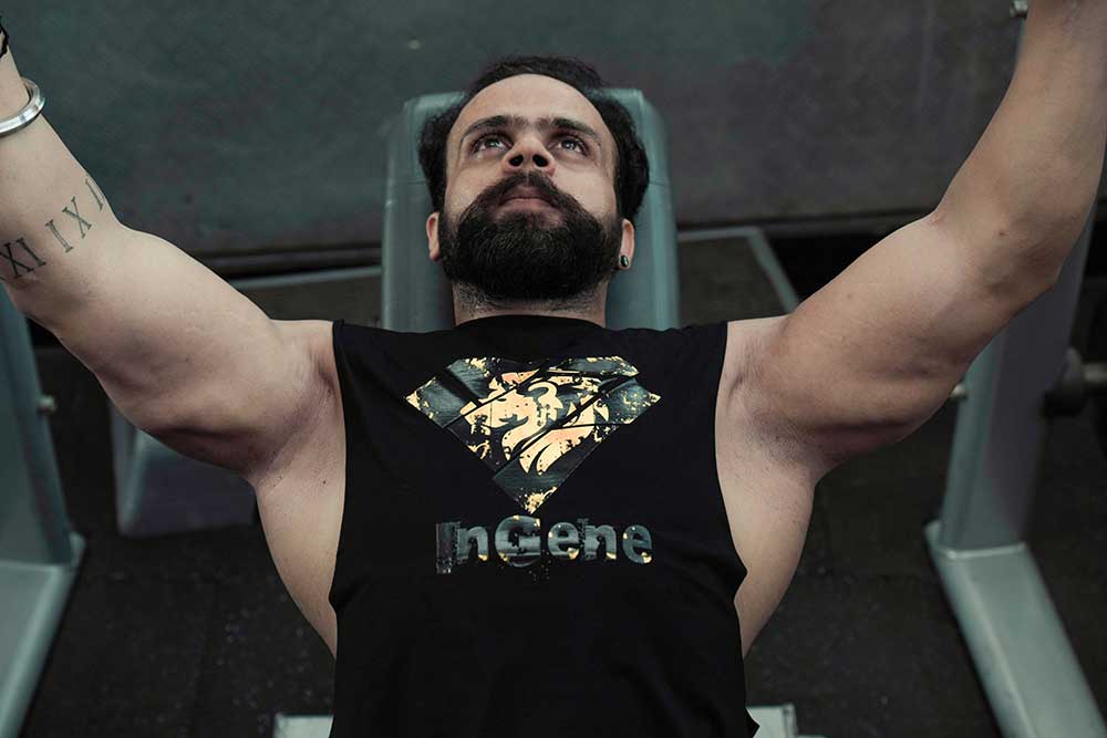 Brand Ambassador Bodybuilding Champion Nitin Sharma in InGene Fitness Deep Cut T-Shirt